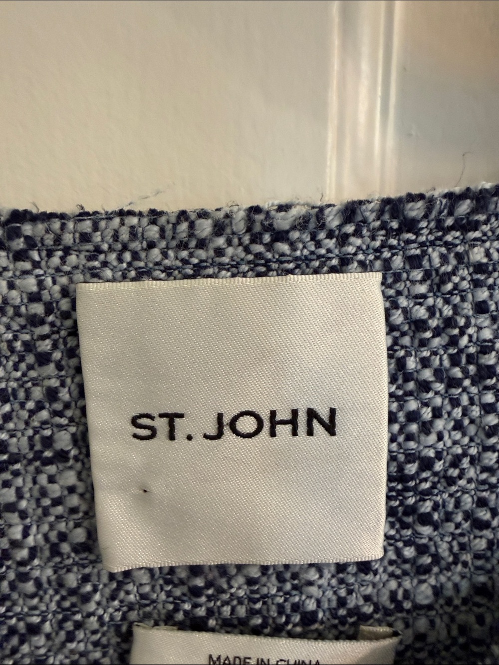 St. John Blue Tweed Collarless Blazer Jacket - Picture 2 of 5